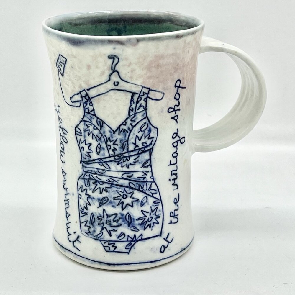 Handmade Studio Pottery Mug Yellow Swimsuit At The Vintage Shop By Anne Folk Art